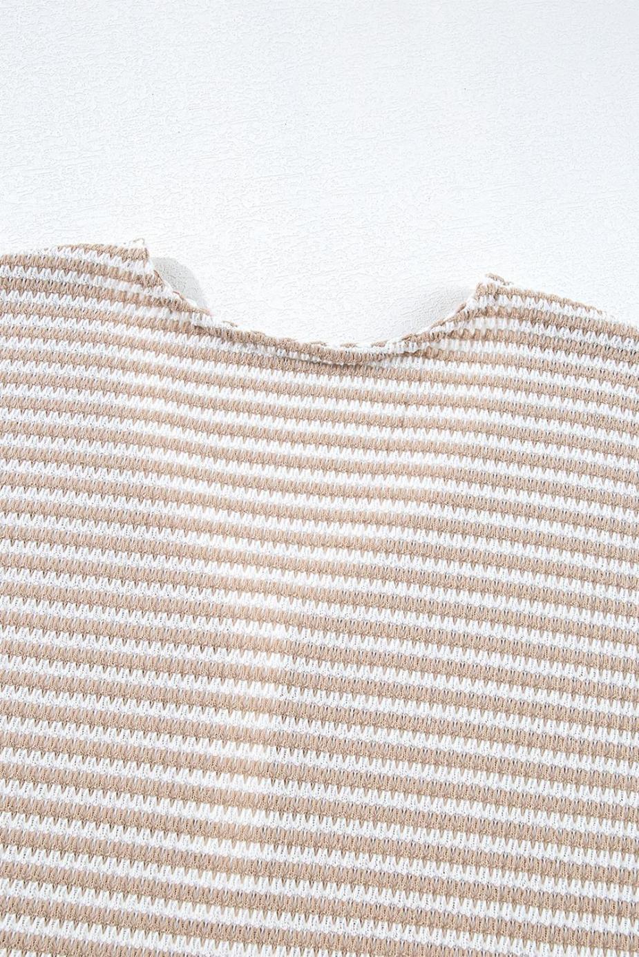 T Shirts | Khaki Striped Button Front V Neck Knitted Top - Women