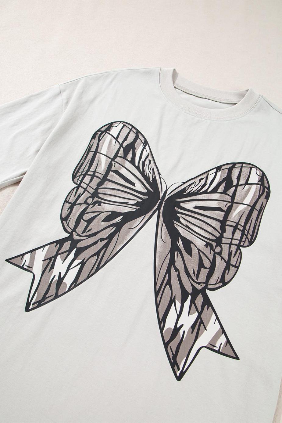 T Shirts | Laurel Green Big Bow Print Drop Shoulder Oversized Tee - Women