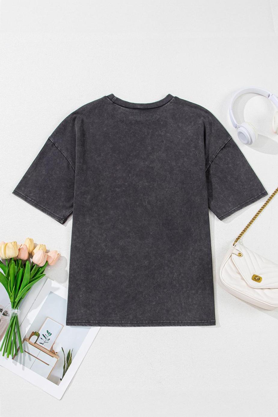 T Shirts | Medium Grey Vintage Cheetah Print Mineral Washed Tee - Women