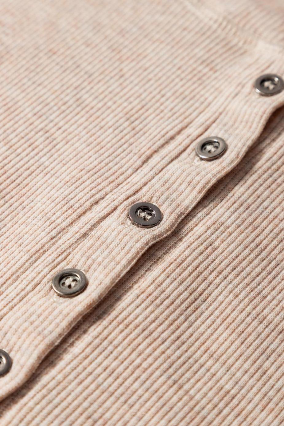 T Shirts | Oatmeal Short Sleeve Half Button Ribbed Top - Women