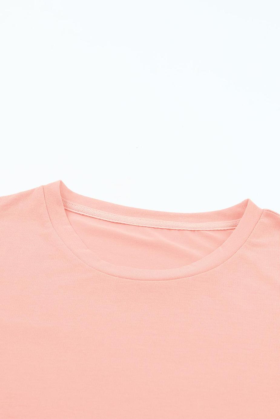 T Shirts | Pink Solid Color Basic Crew Neck Plain Tee - Women