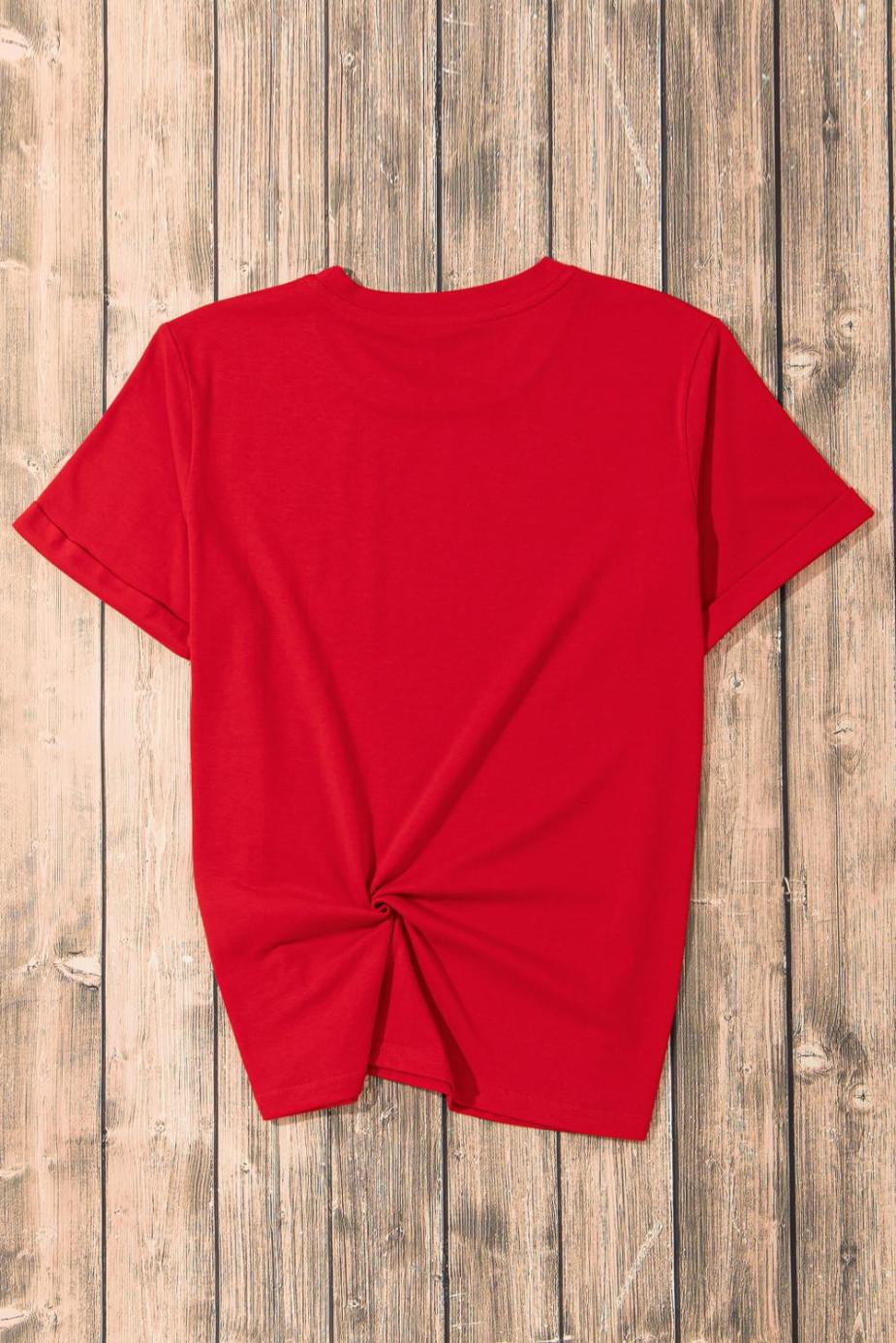 T Shirts | Red Solid Color Basic Crew Neck Plain Tee - Women