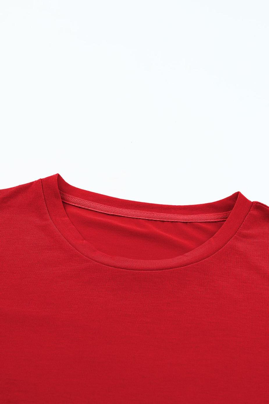 T Shirts | Red Solid Color Basic Crew Neck Plain Tee - Women