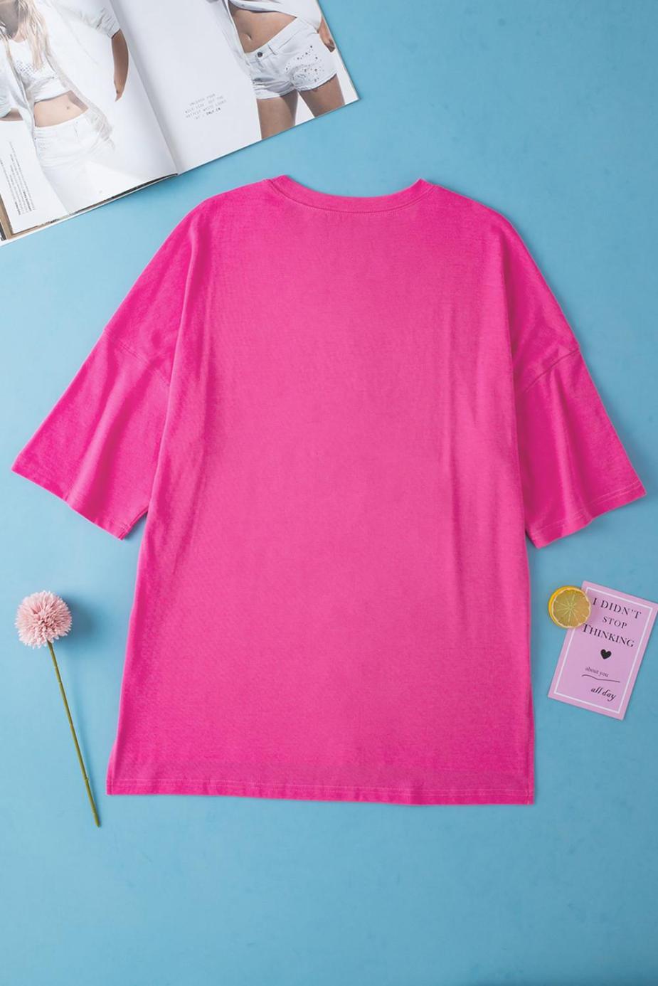 T Shirts | Rose Red Solid Color Side Slit Tunic Top - Women