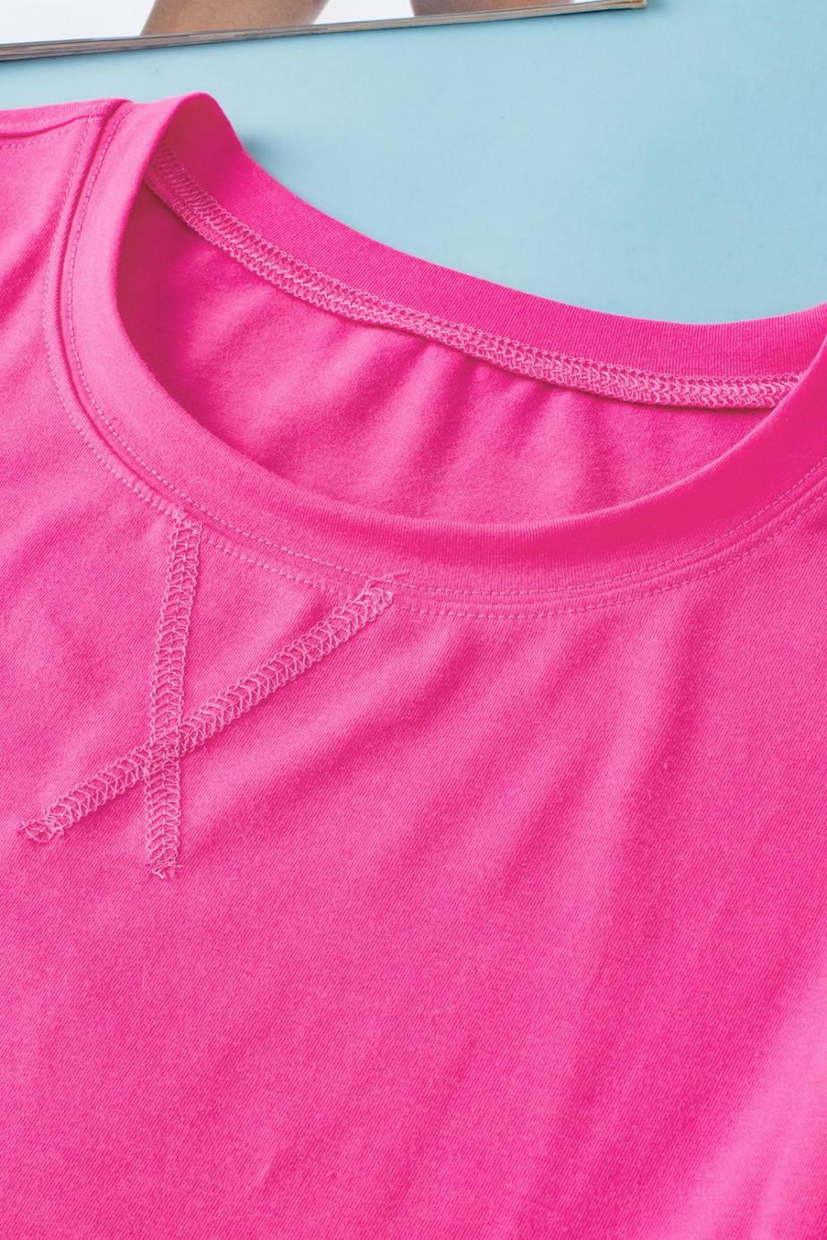 T Shirts | Rose Red Solid Color Side Slit Tunic Top - Women