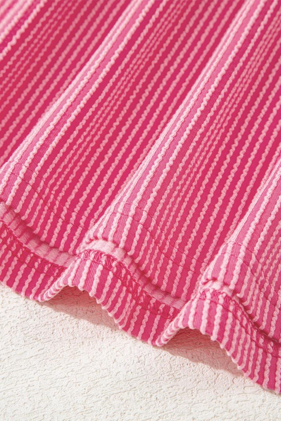 T Shirts | Rose Red Twisted Ribbed Knit Patchwork V Neck Casual Tee - Women