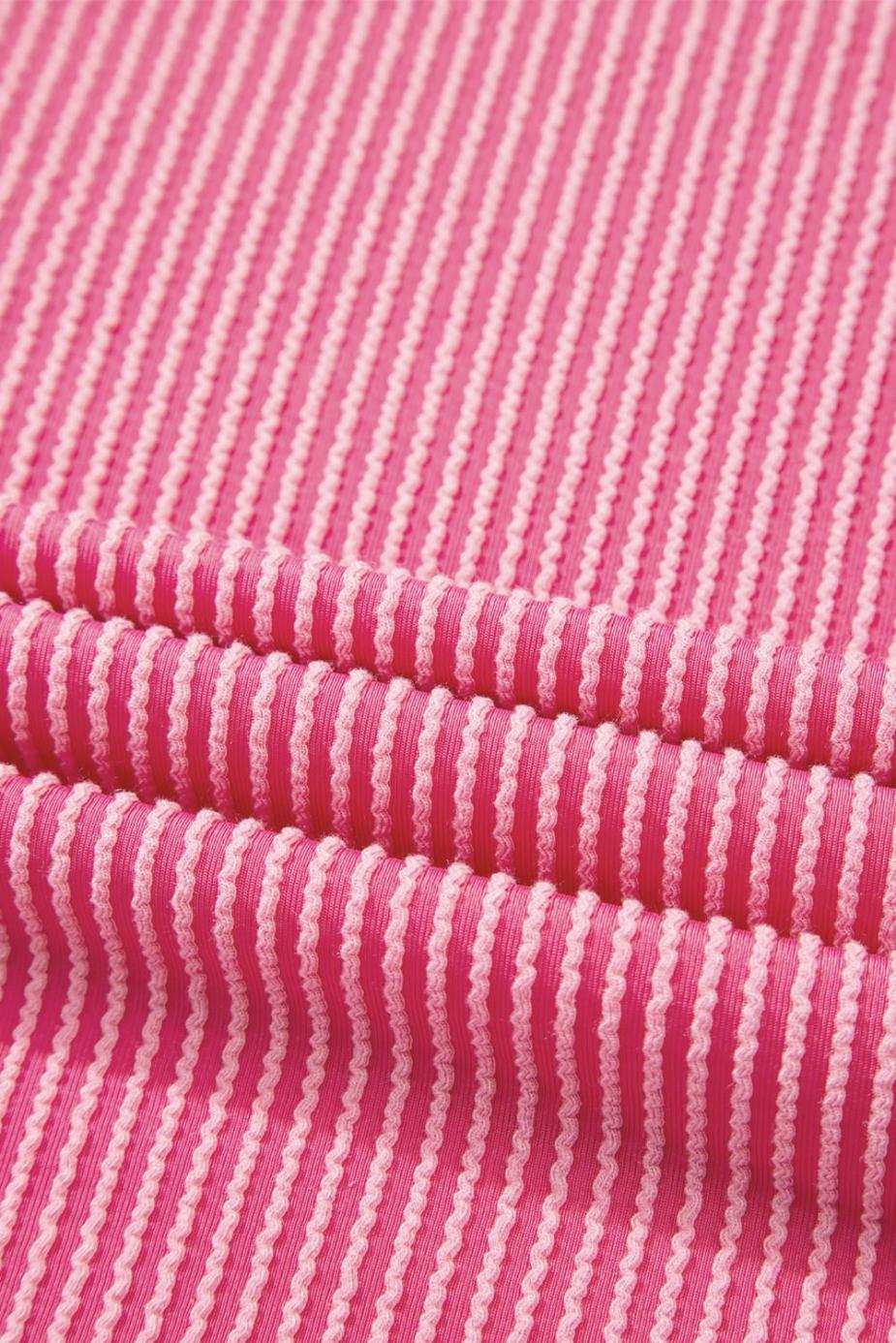 T Shirts | Rose Red Twisted Ribbed Knit Patchwork V Neck Casual Tee - Women