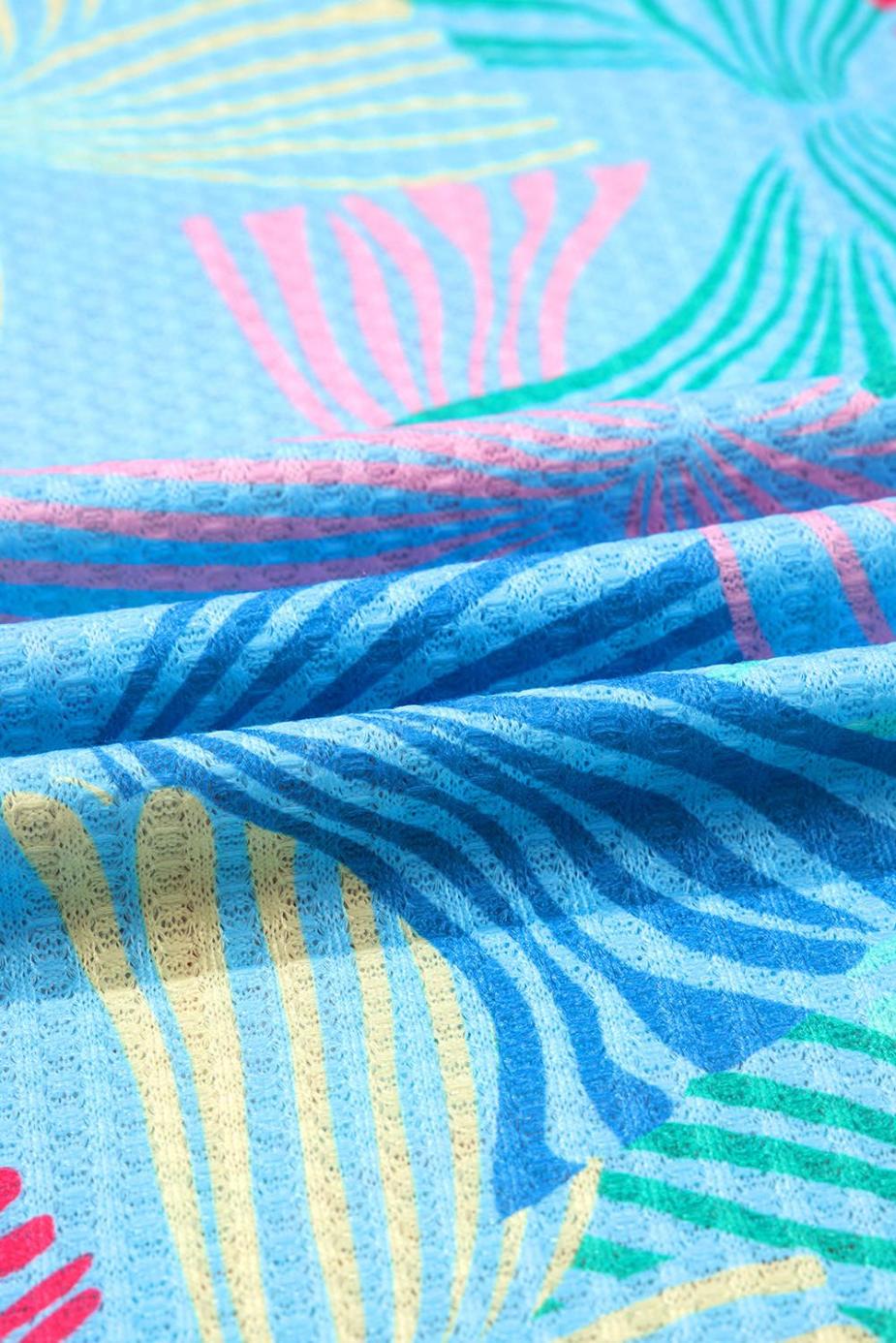 T Shirts | Sky Blue Bowknot Print Waffle Loose Tee - Women