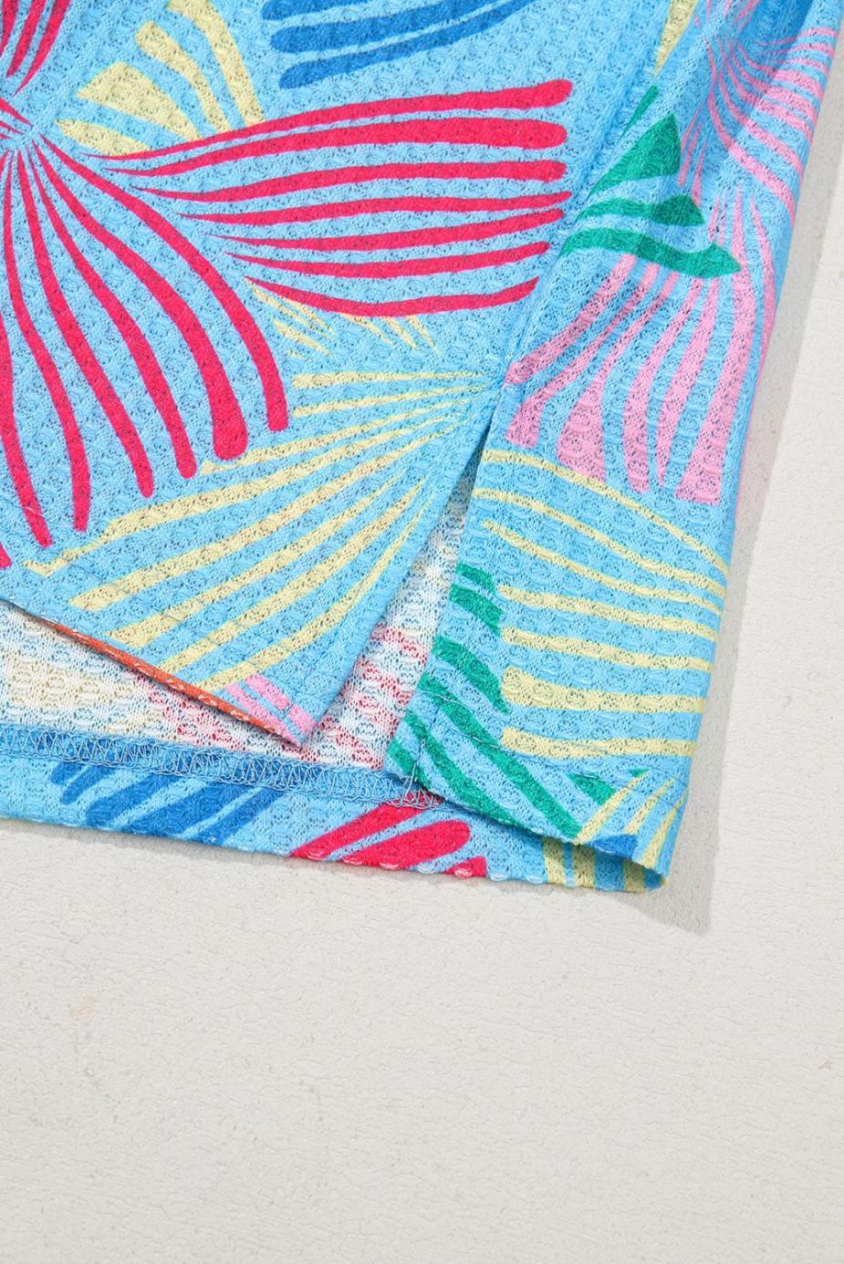 T Shirts | Sky Blue Bowknot Print Waffle Loose Tee - Women