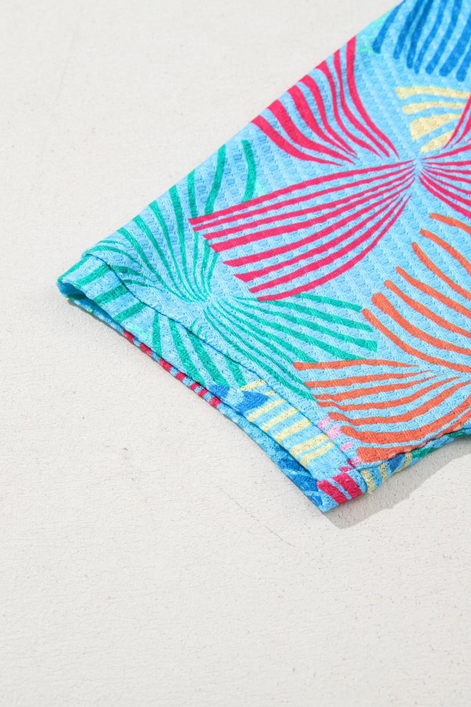 T Shirts | Sky Blue Bowknot Print Waffle Loose Tee - Women