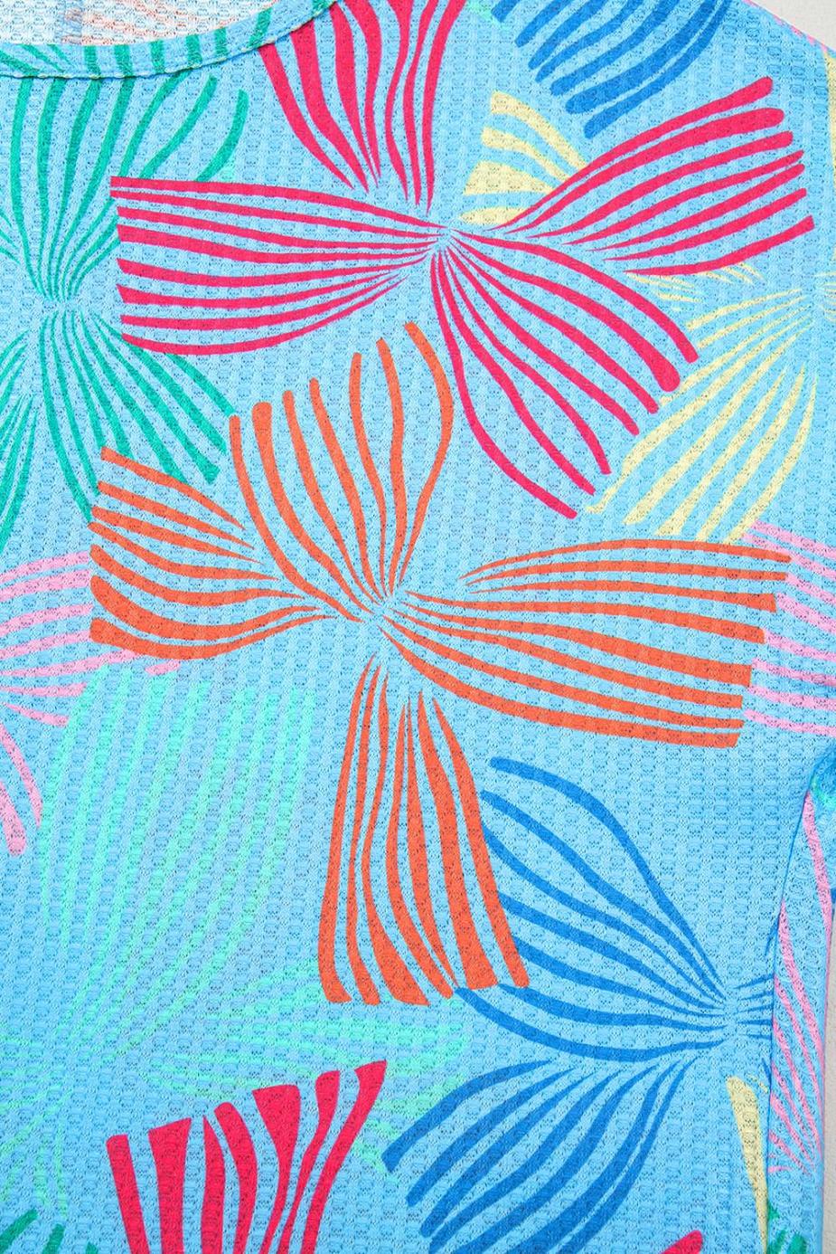 T Shirts | Sky Blue Bowknot Print Waffle Loose Tee - Women