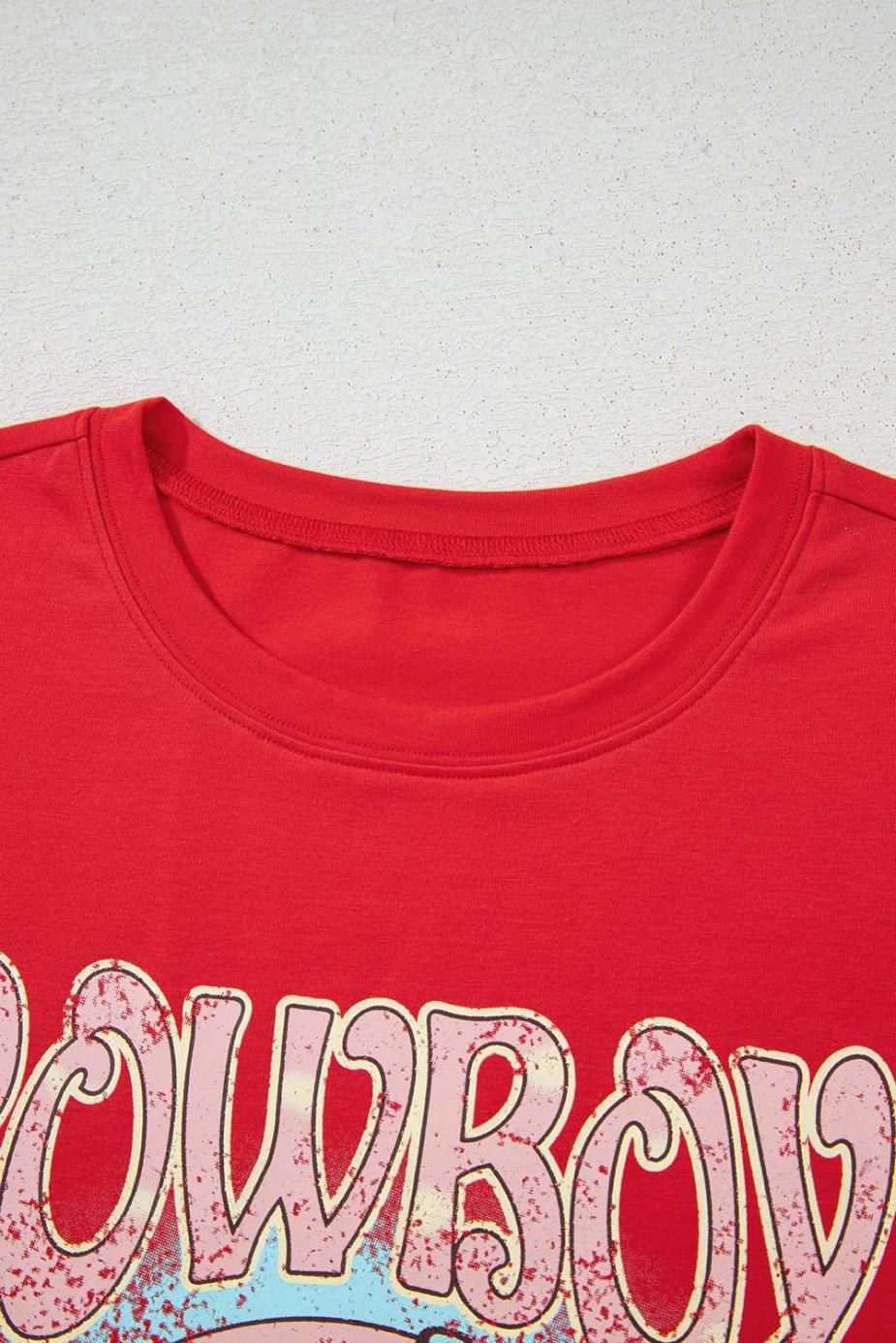 T Shirts | Tomato Red Cowboy Vintage Graphic Loose Tee - Women