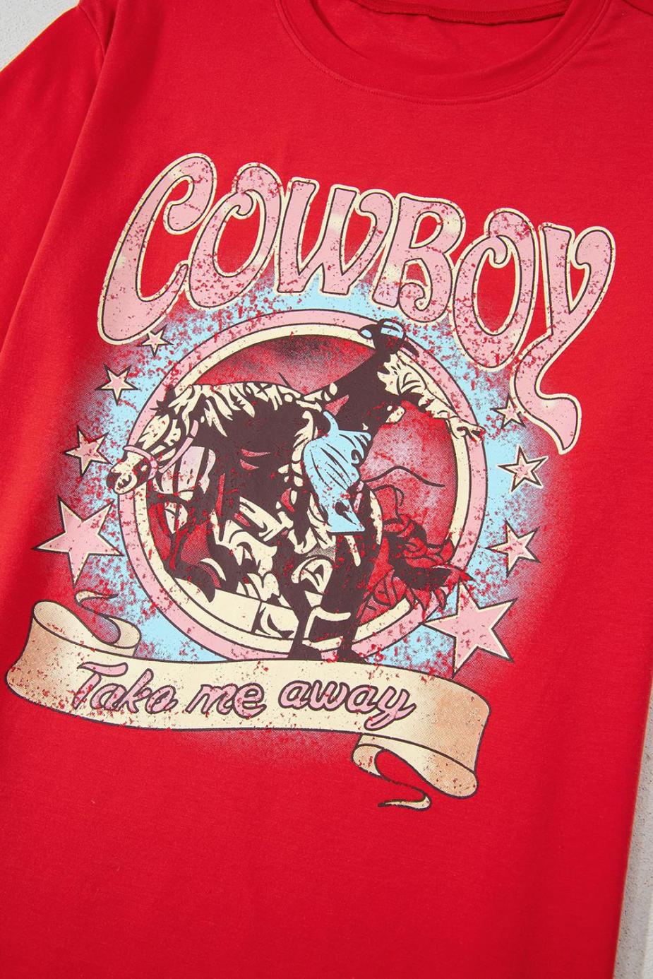 T Shirts | Tomato Red Cowboy Vintage Graphic Loose Tee - Women