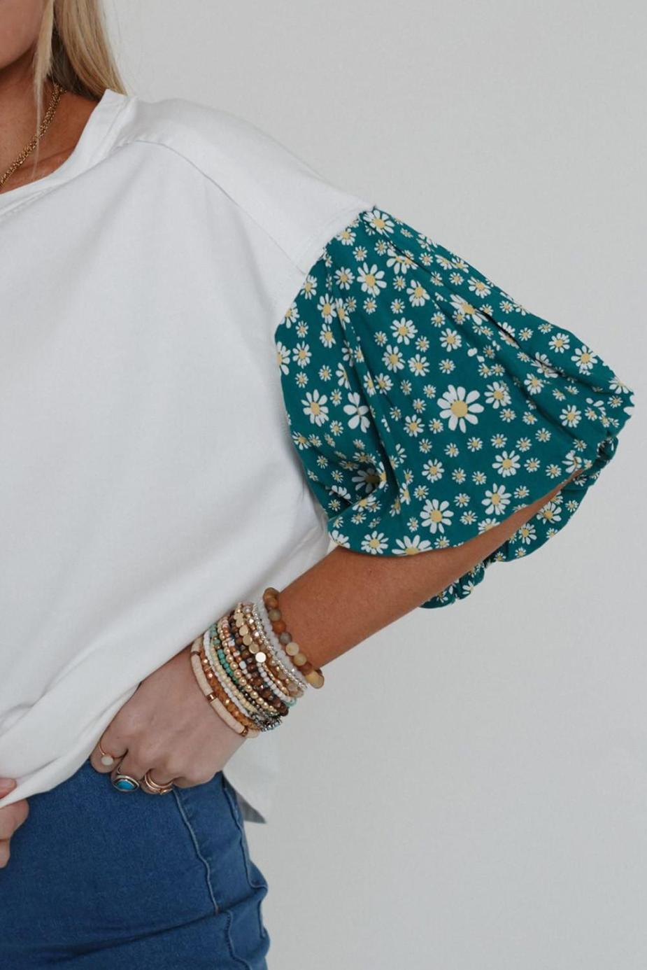 T Shirts | White Daisy Floral Patchwork Drop Sleeve Oversized Top - Women