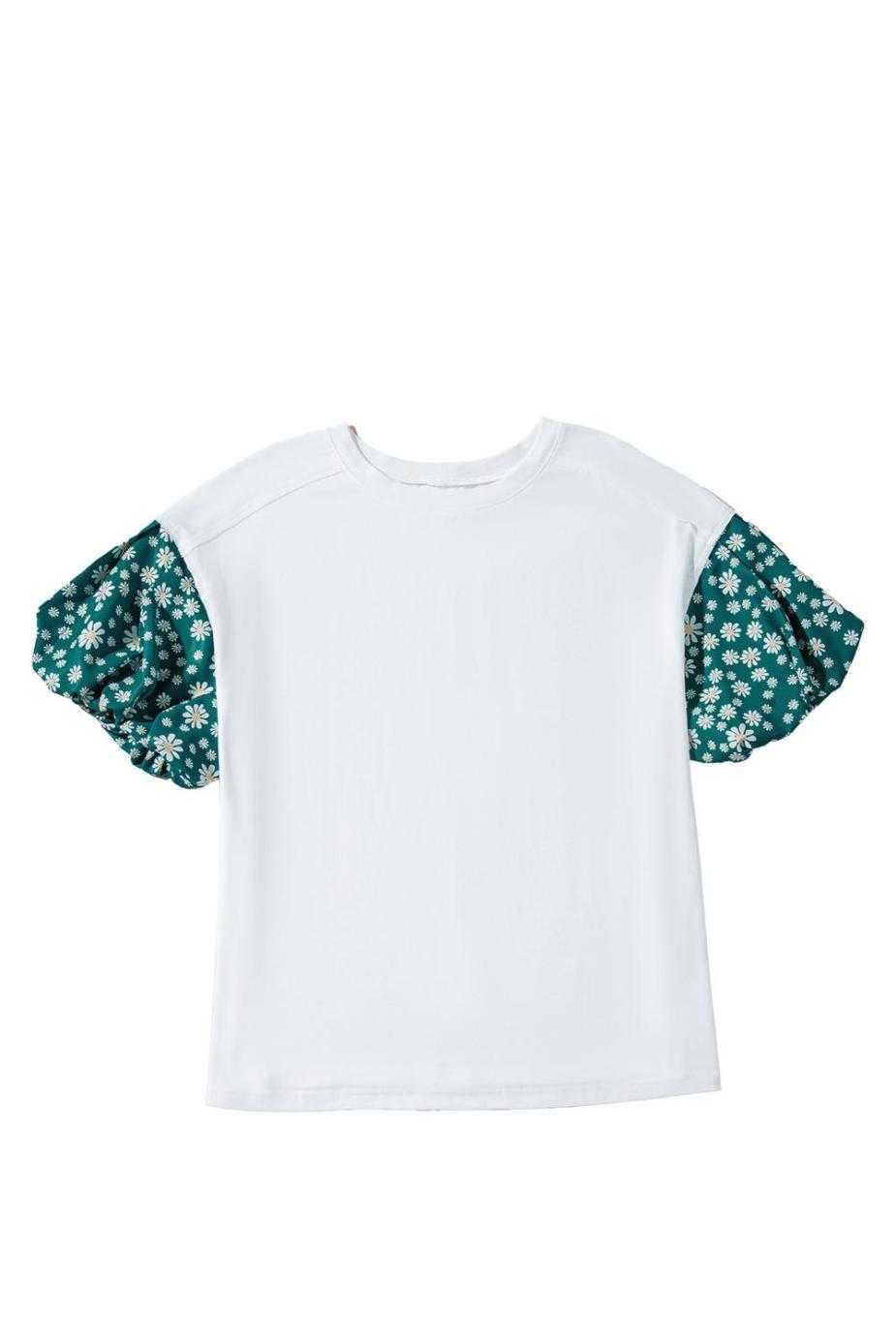 T Shirts | White Daisy Floral Patchwork Drop Sleeve Oversized Top - Women