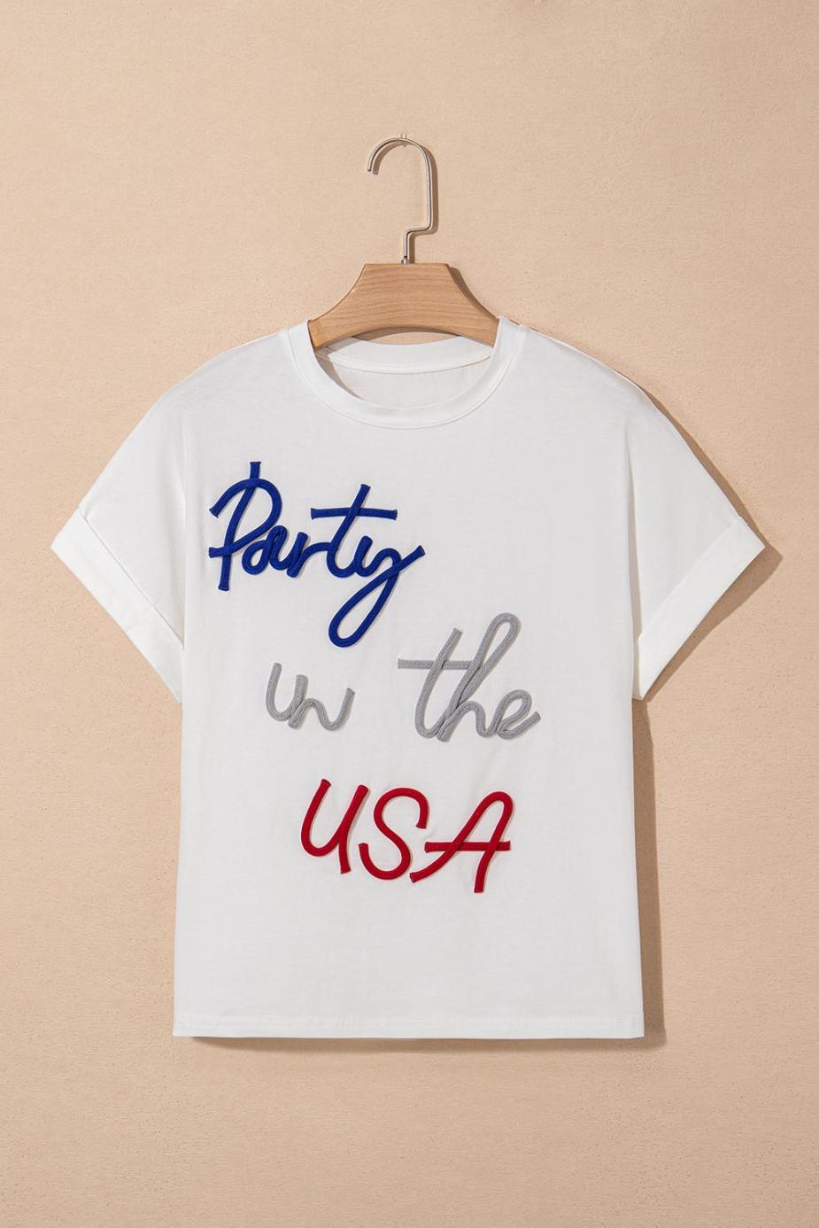 T Shirts | White Party In The Usa Letter Graphic T Shirt - Women