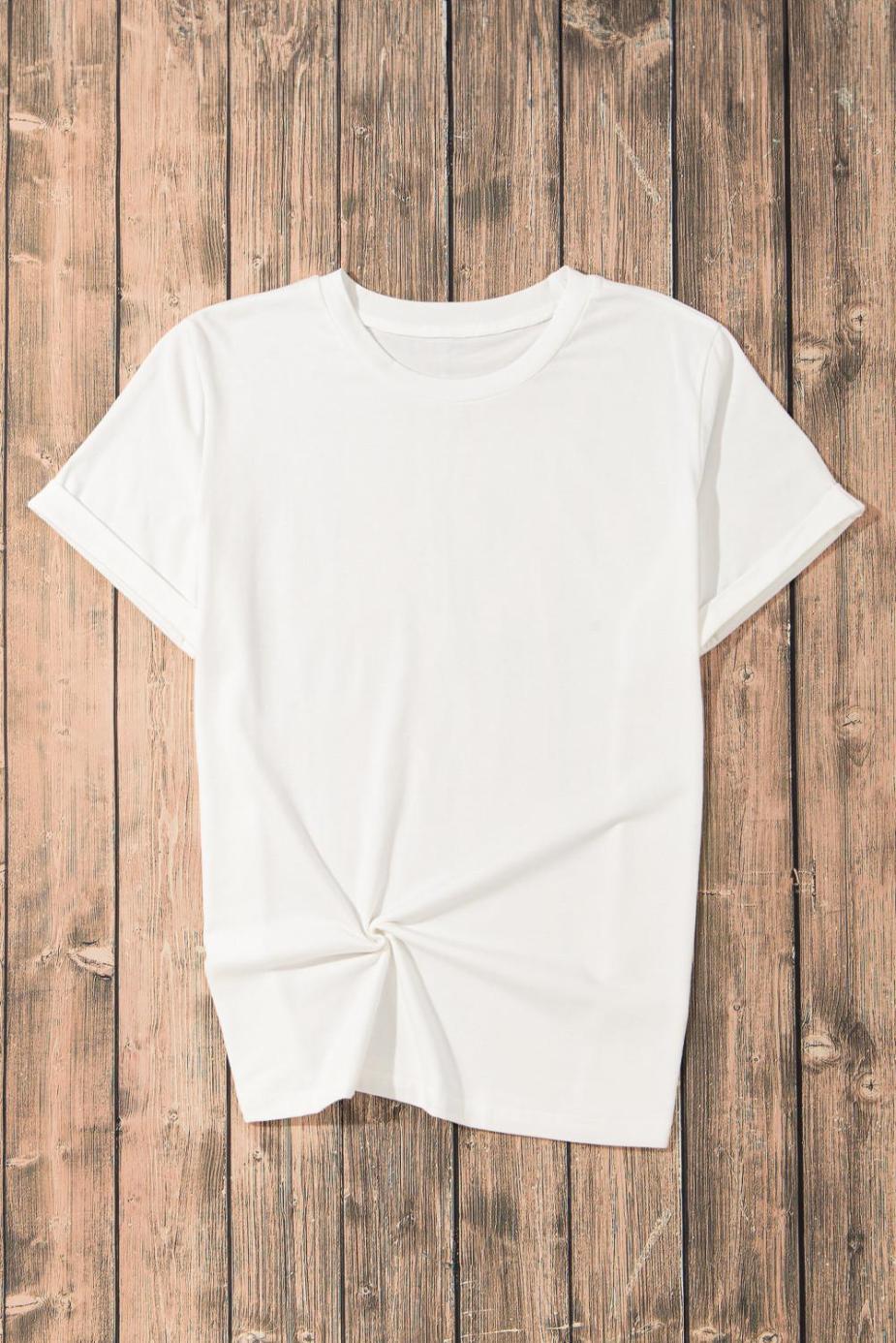 T Shirts | White Solid Color Basic Crew Neck Plain Tee - Women