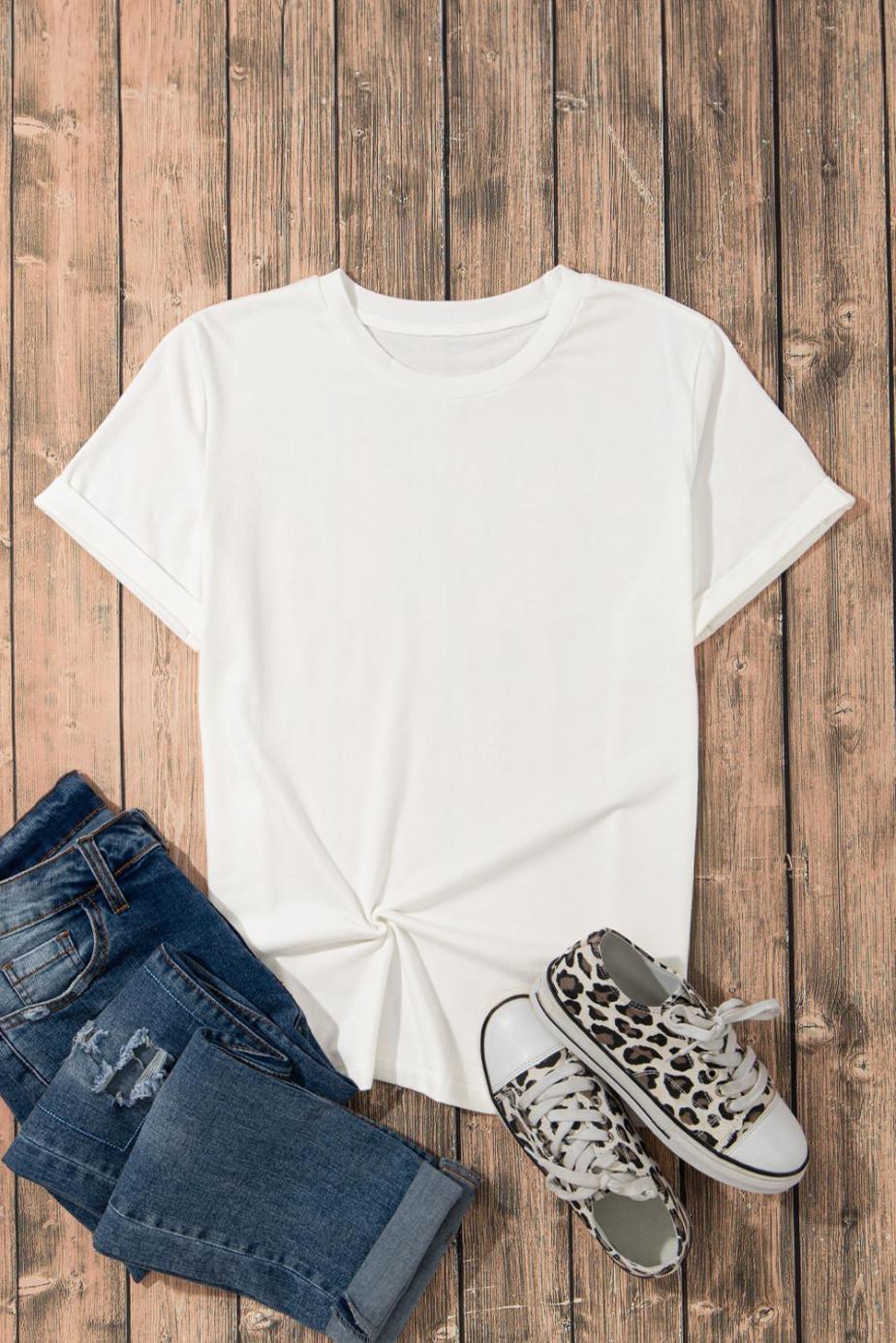 T Shirts | White Solid Color Basic Crew Neck Plain Tee - Women