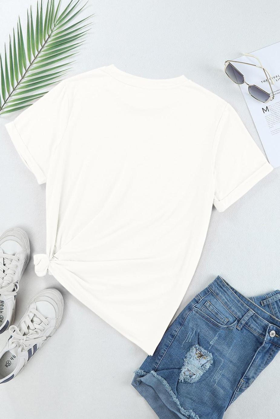 T Shirts | White Solid Color Basic Crew Neck Plain Tee - Women