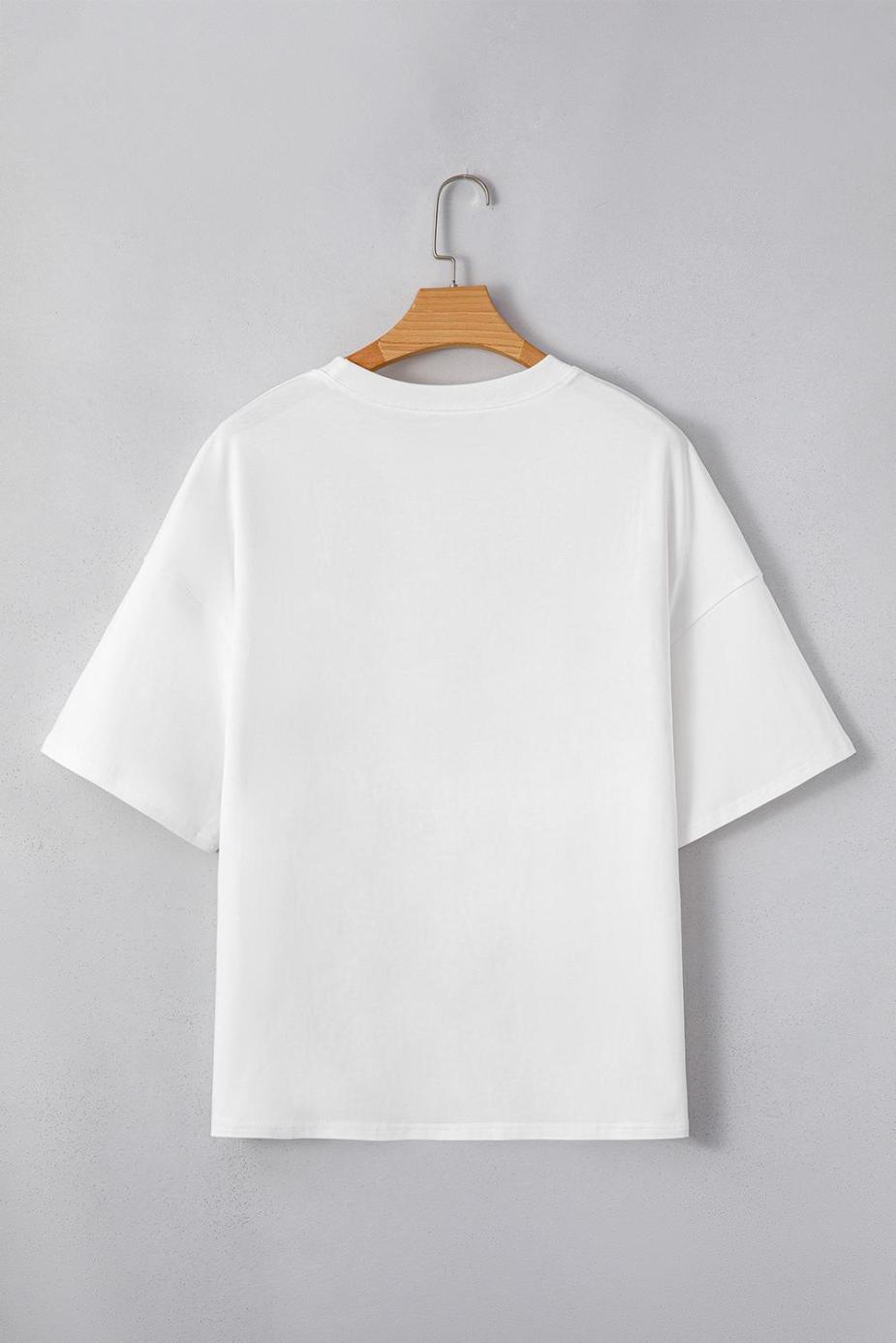 T Shirts | White Star Patched Drop Shoulder Half Sleeve Loose Tee - Women