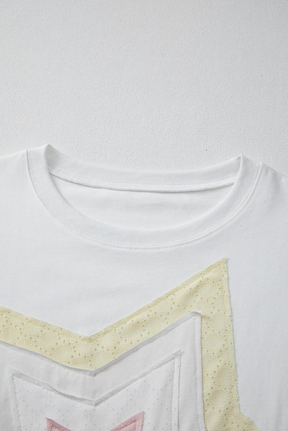 T Shirts | White Star Patched Drop Shoulder Half Sleeve Loose Tee - Women