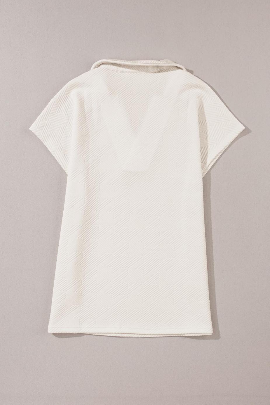 T Shirts | White Textured V Neck Collared Split Hem T Shirt - Women