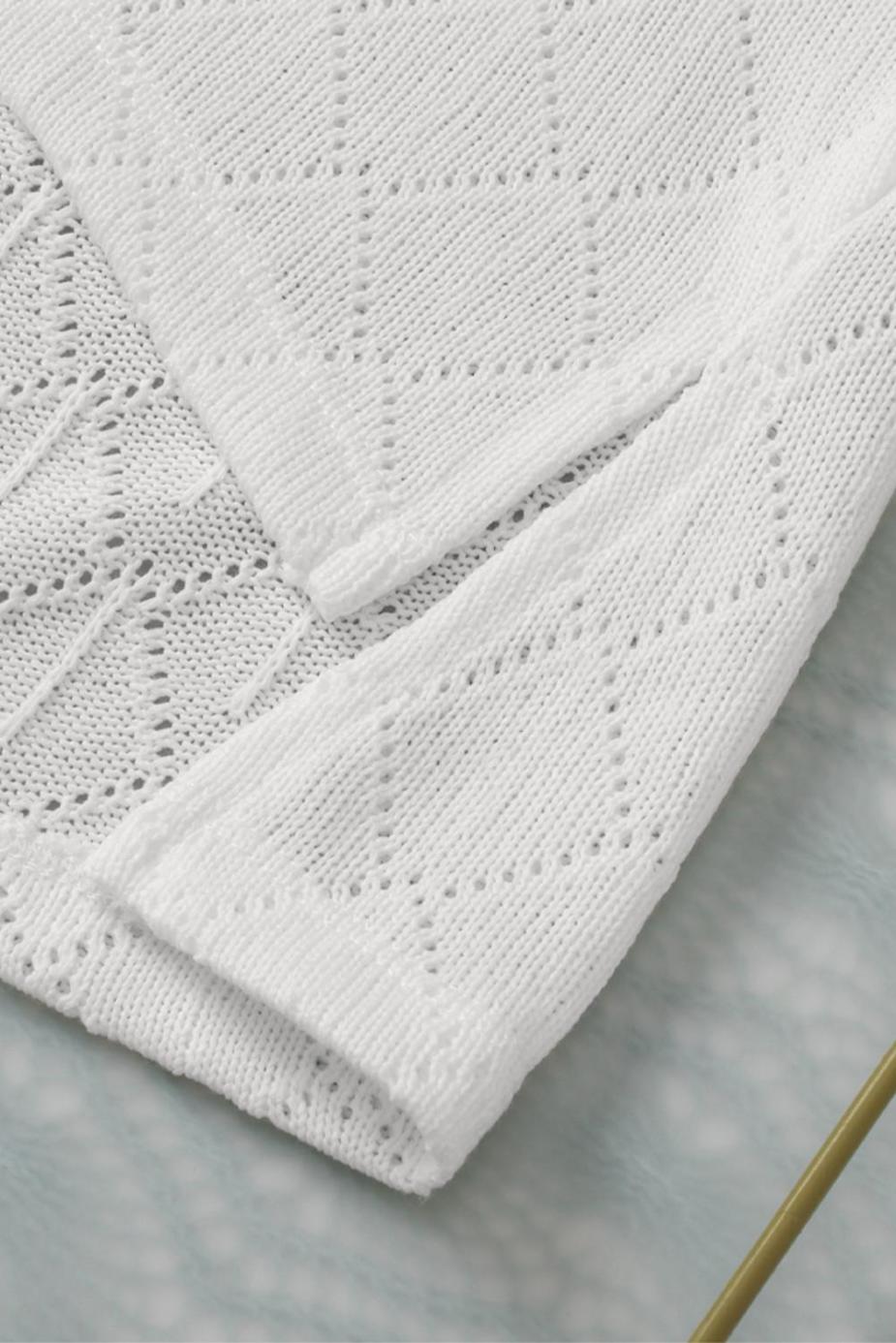 Knit Tops | White V Neck Side Slits Knitted Flowy Oversized Blouse - Women