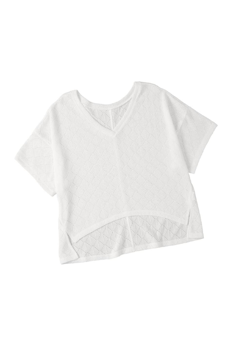 Knit Tops | White V Neck Side Slits Knitted Flowy Oversized Blouse - Women